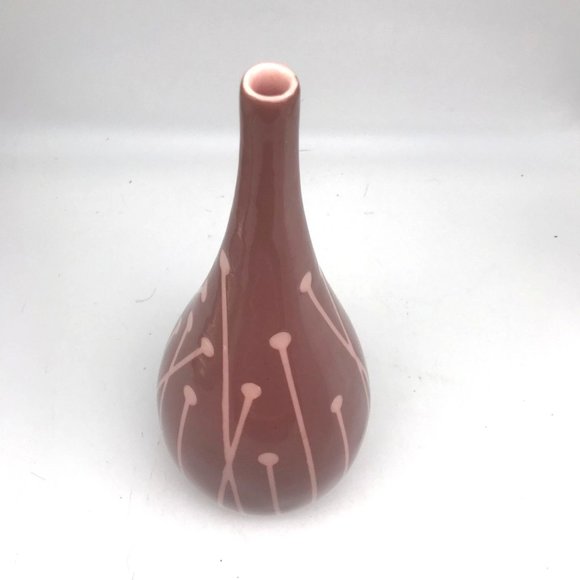 Vintage MCM Ceramic Teardrop Vase with Mod Botanical Design, 12x5 Mauve and Pink - Picture 3 of 5